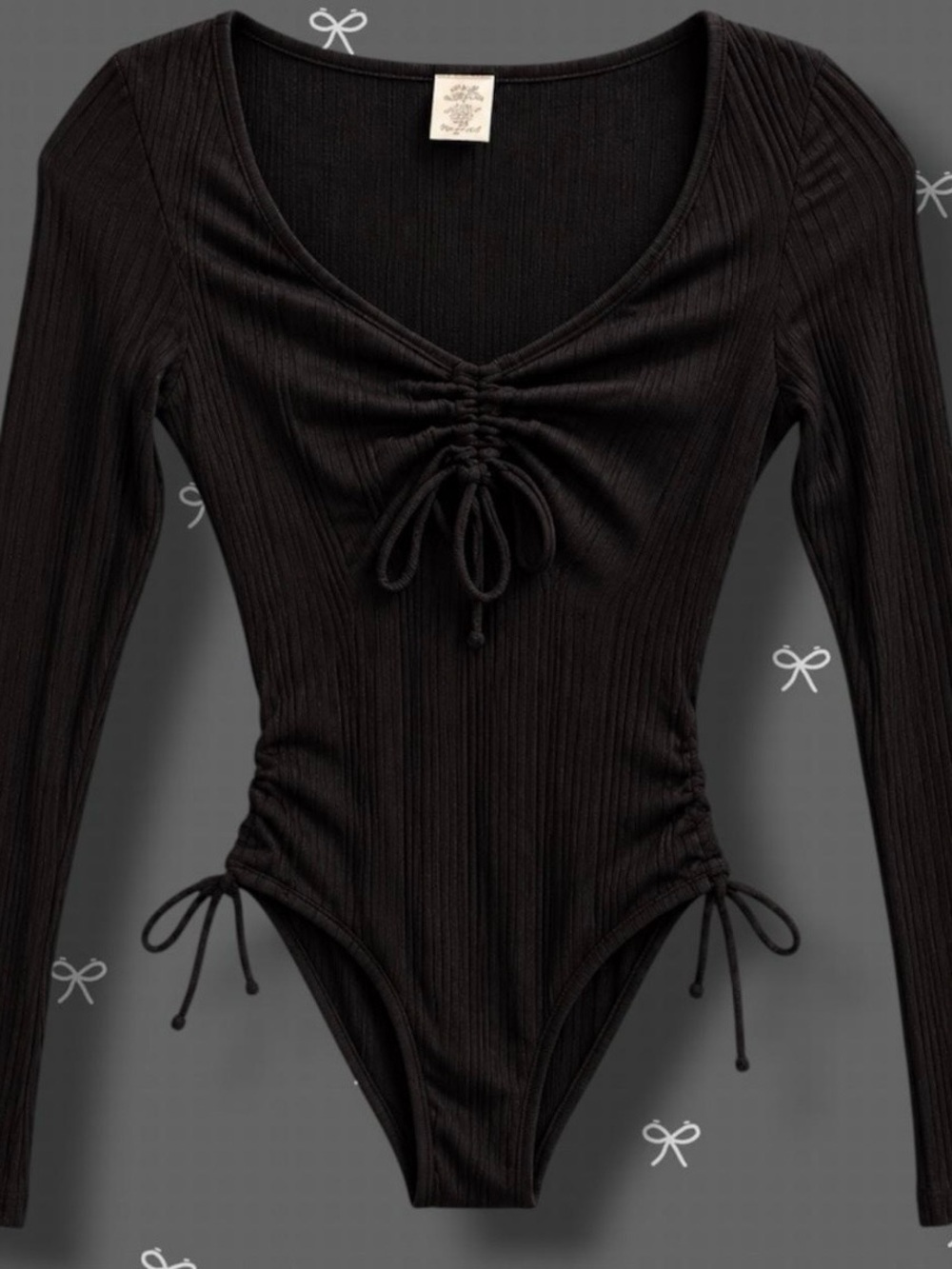 Women’s Black Ribbed Long Sleeve Swimsuit